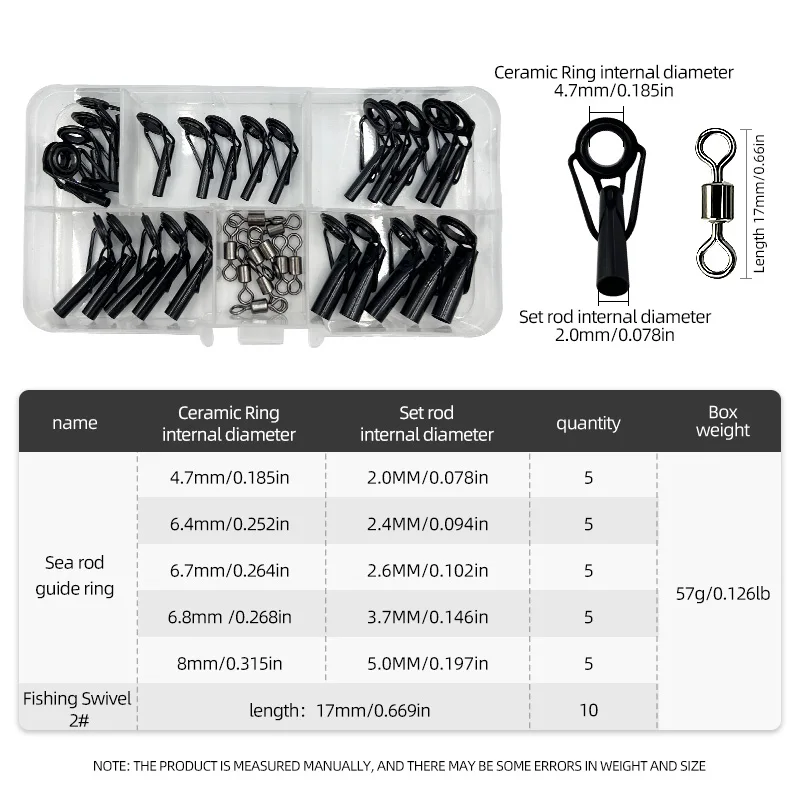 ShareShark 35/45/80Pcs Black Top Tip Guide for Spinning Casting Fishing Rod Building Repair Eye Line Ring Stainless Steel Frame