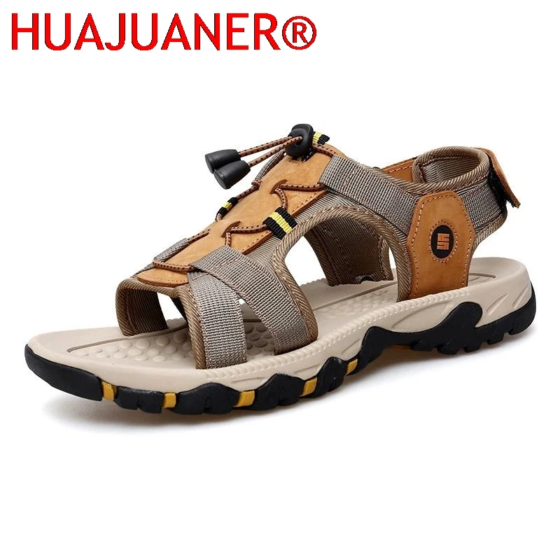 

2026 New Casual Leather Sandals Stylish Summer Beach Shoes Man Casual Comfy Barefoot Sandals Outdoor Breathable Walking Shoes