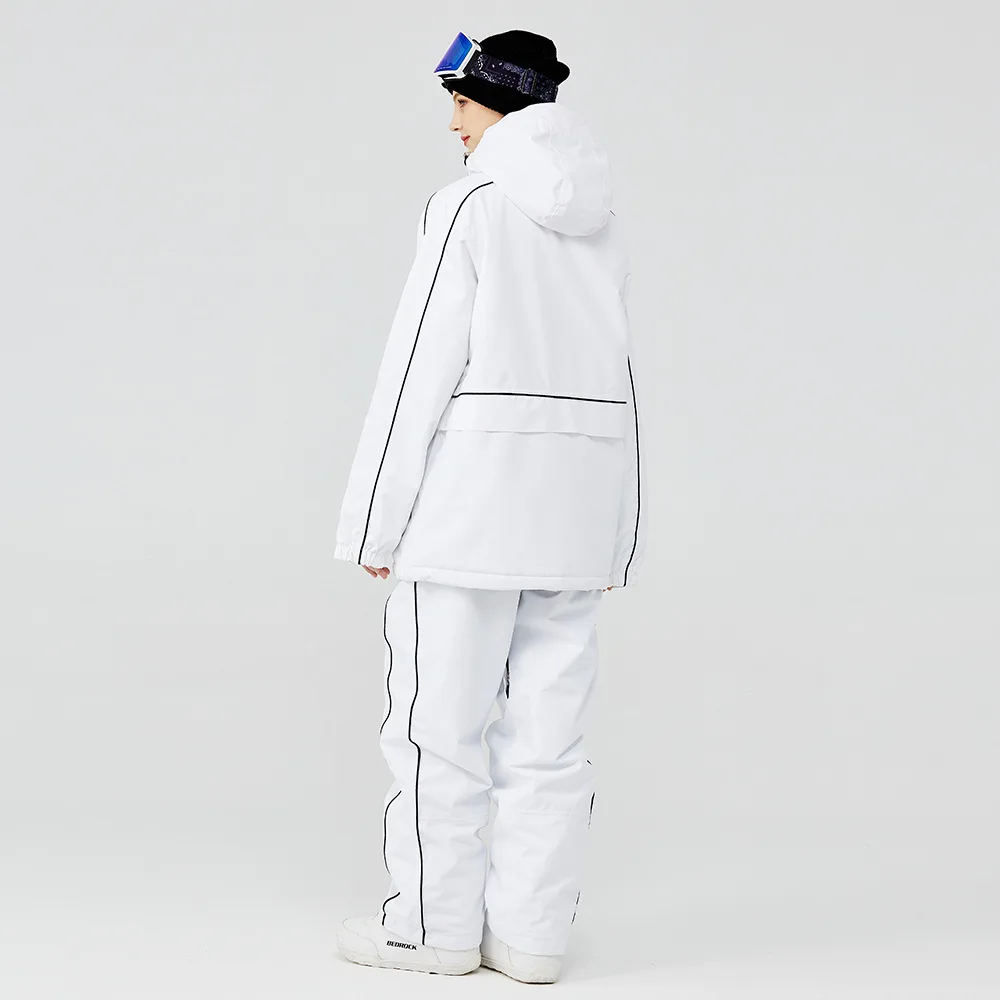 新しいファッションピュアホワイトブラックスキースーツ男性女性冬の屋外防風防水暖かい雪の服カップルスキーセット