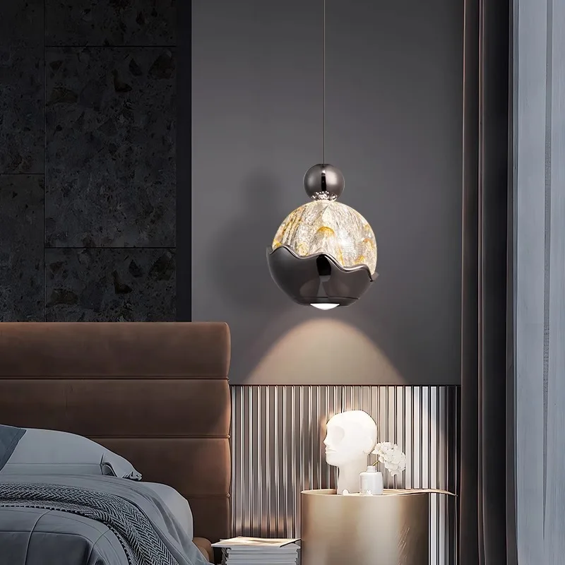 High end bedroom bedside pendant light Italian minimalist modern adjustable hand swept induction hanging line light