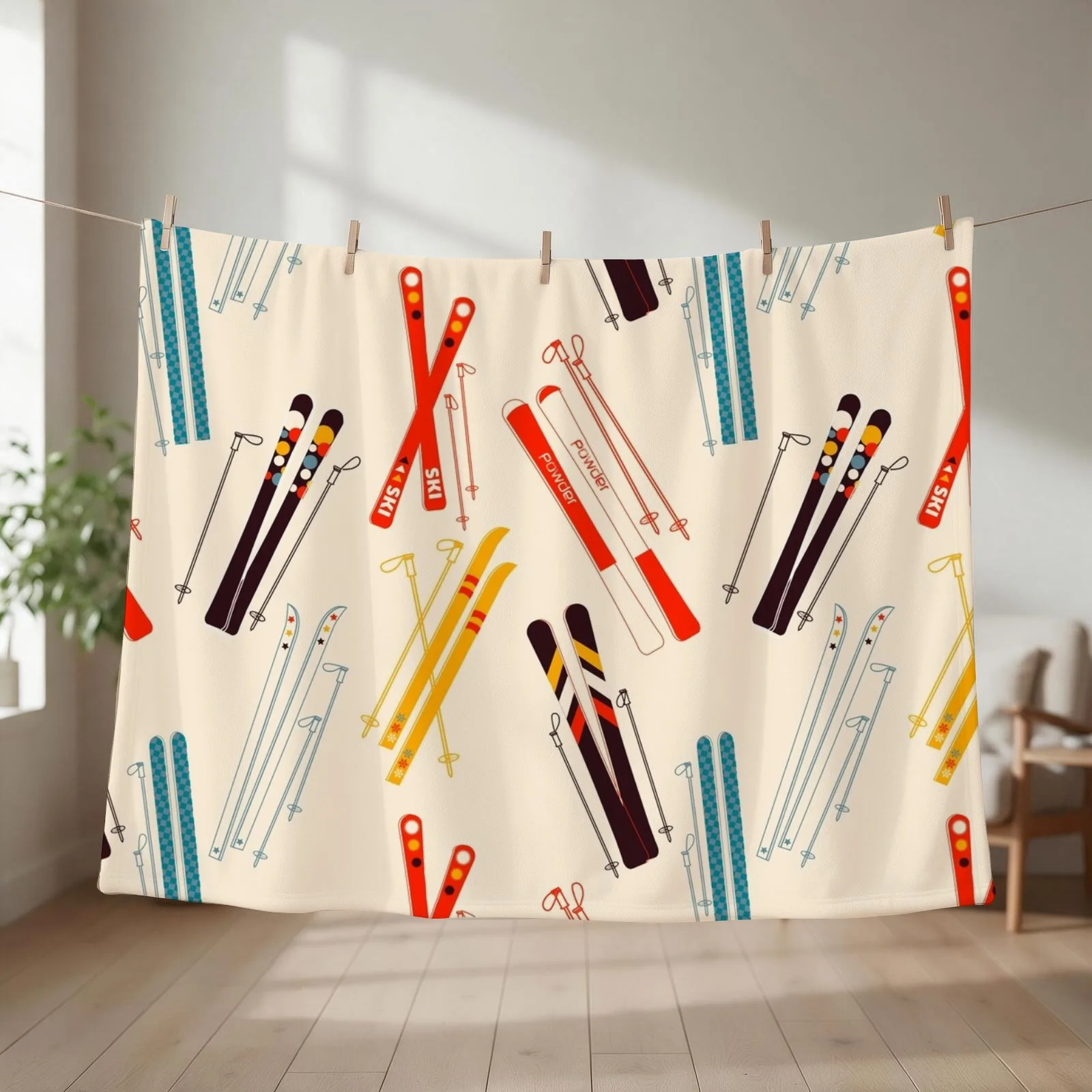 Skiing time pattern Throw Blanket blankets and throws Kid'S christmas decoration Soft Plaid Blankets
