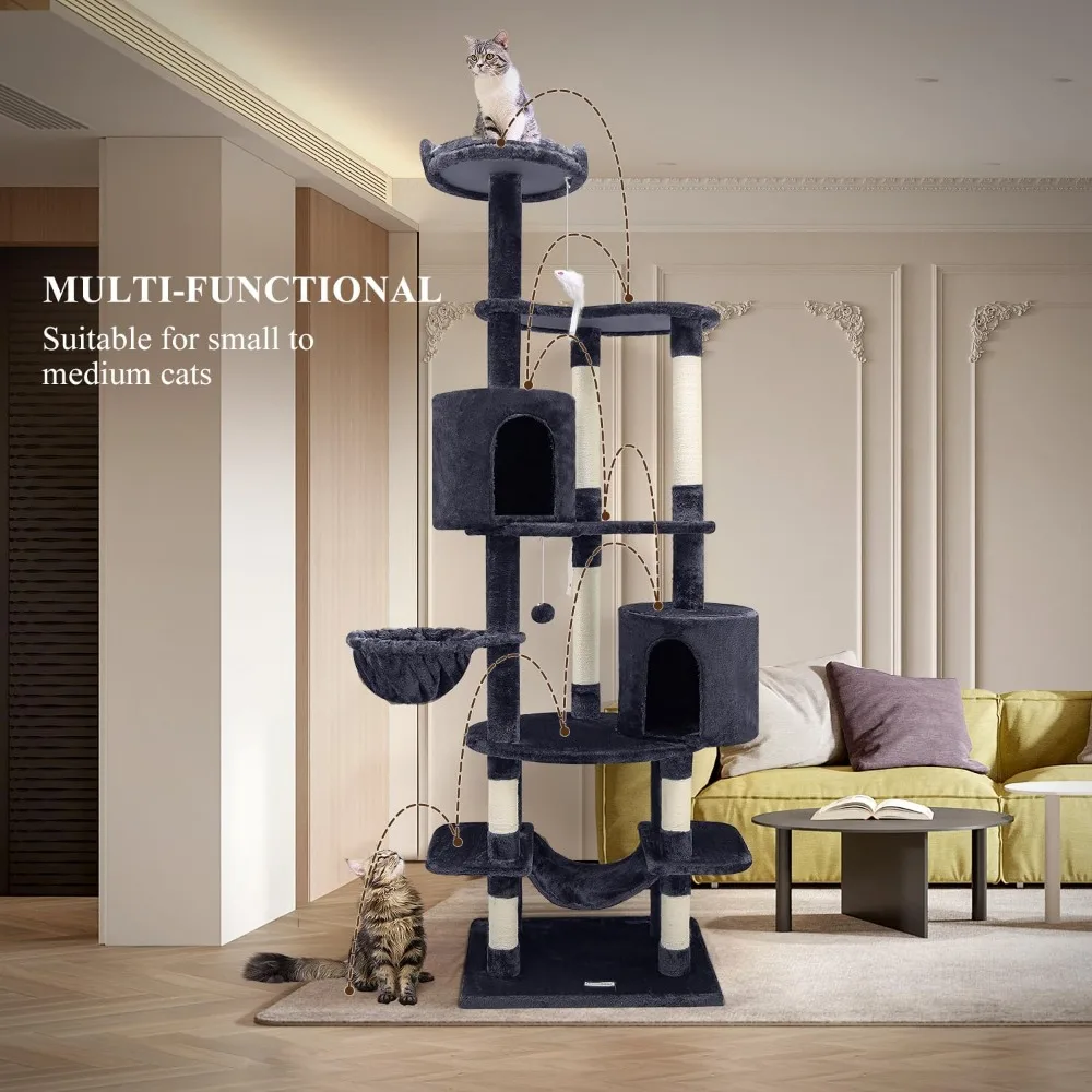 Torre alta de árbol para gatos para gatos grandes |   Centro de actividades multinivel de 81 pulgadas para casas multigatos con hamaca, perchas acogedoras