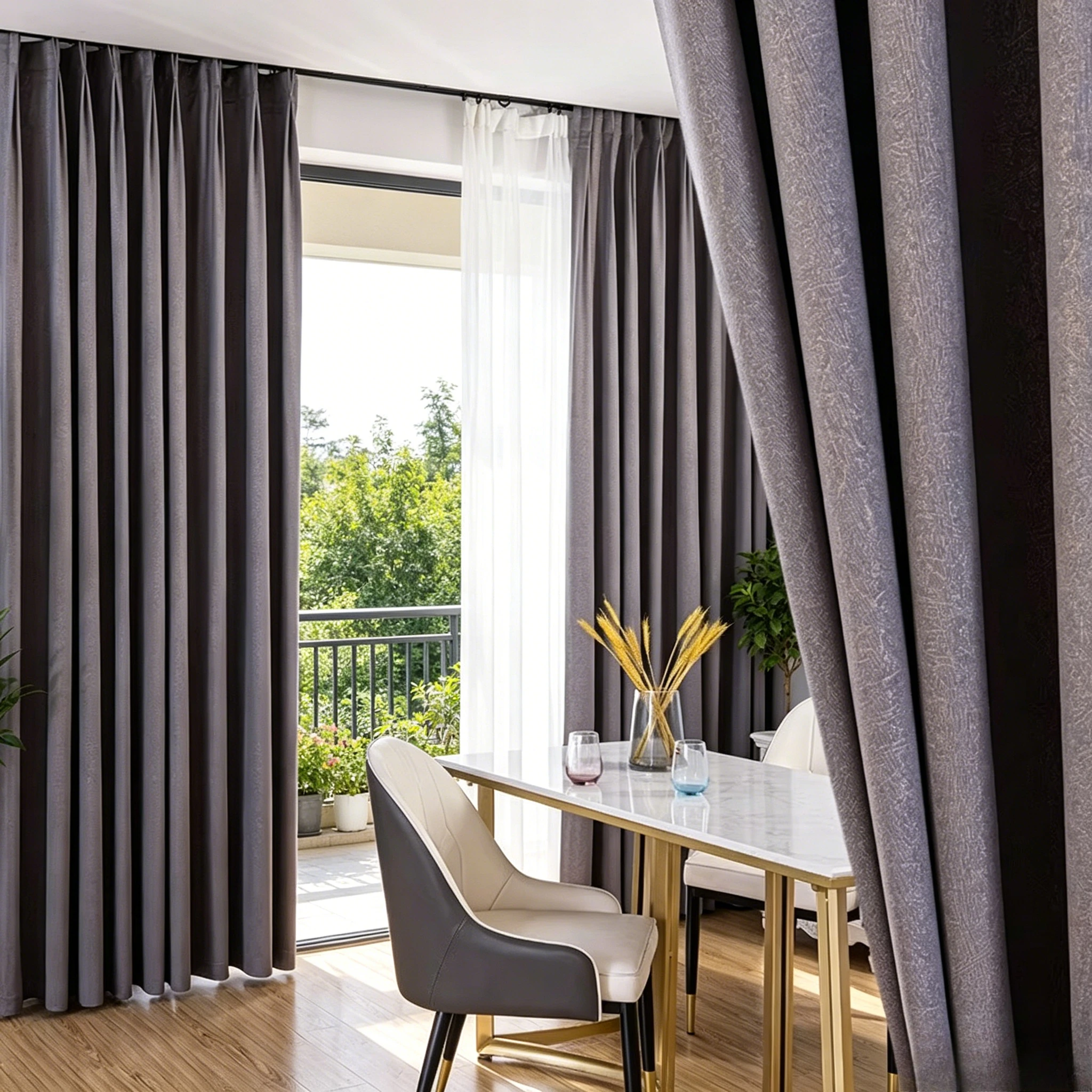 Modern Light-blocking Soundproofing and Heat-insulating Solid Color Splicing Curtains for Living Dining Room Bedroom