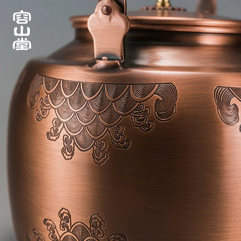 1.7L Red Copper Kettle Pure Handmade Copper Teapot Kung Fu Tea Kettle Large Capacity Boil Water Kettle Antique Kitchenware