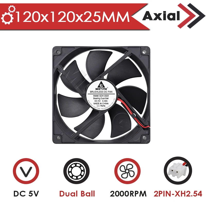 Gdstime PC-Lüfter 120 mm Lüfter 12025 24 V 12 V DC bürstenloser Axiallüfter USB-Computergehäuselüfter Dual Ball 48 V 5 V CPU-Kühler PWM FG