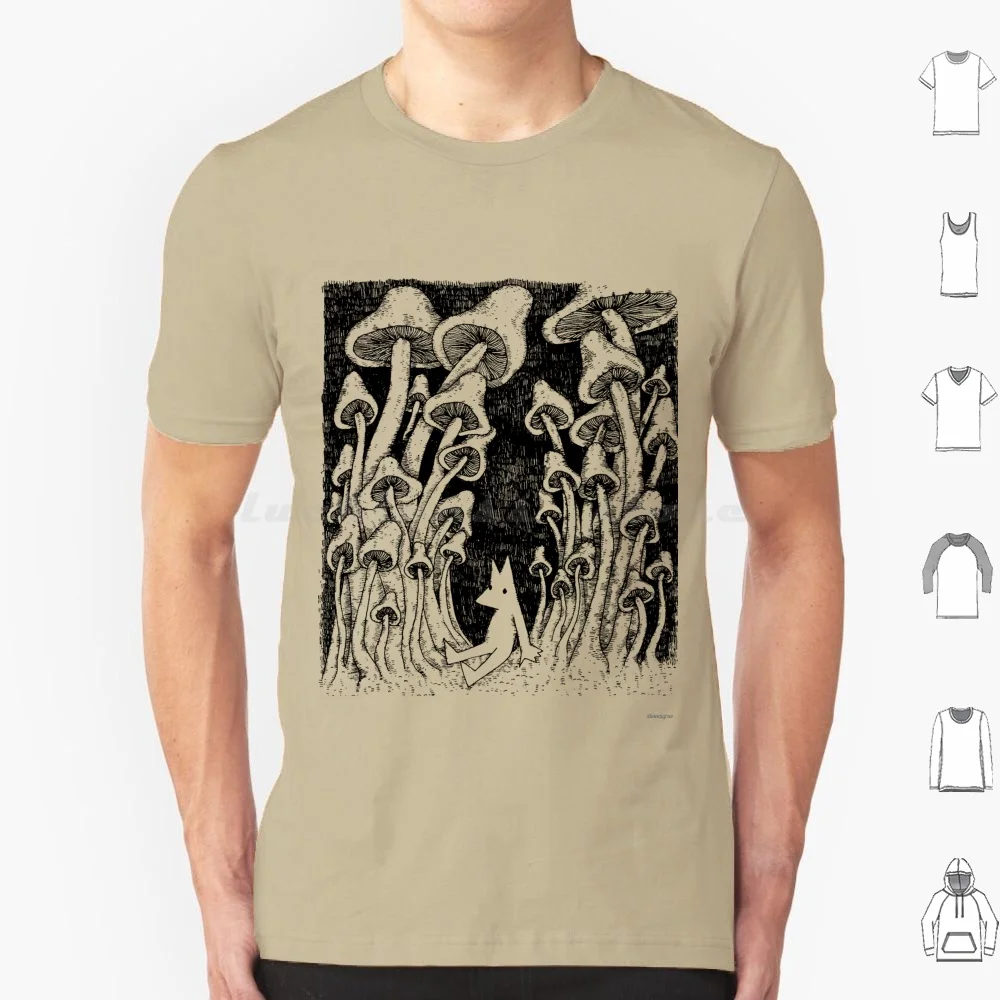 Camiseta colgante en los setas para hombres, mujeres y niños, 6xl, setas, zorro, Lobo, Animal, taburete de sapo, micología, lindo boceto hidro oscuro