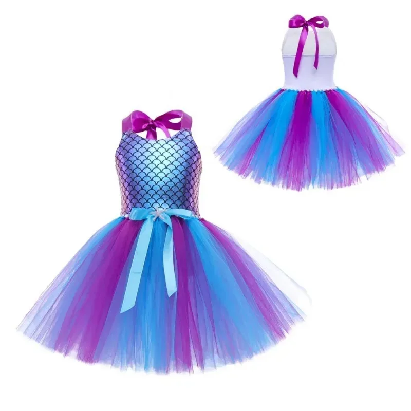 Little Mermaid Princess Dresses for Girls Kids Tutu Dress for Mermaid Birthday Party Costumes Halloween Clothes Set for Children