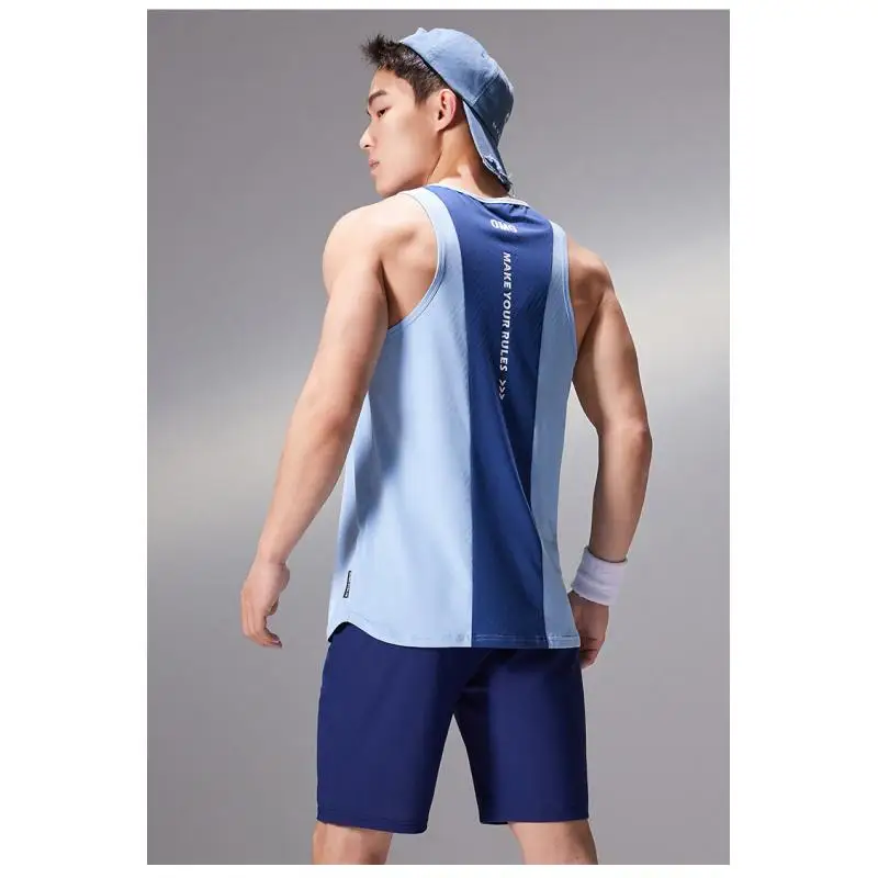 Men's Fitness Vest Sports Mesh Breathable Summer Running Top Elastic Cool Sunscreen Sleeveless T-shirt Moisture Absorption