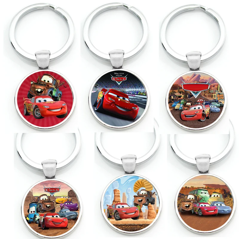 Keyring Keychain Cars Disney Pixar Cars 2 3 Toy Characters Luigi Mouth Lightning McQueen Mater Sheriff Car Vehicles Key Ring ﻿