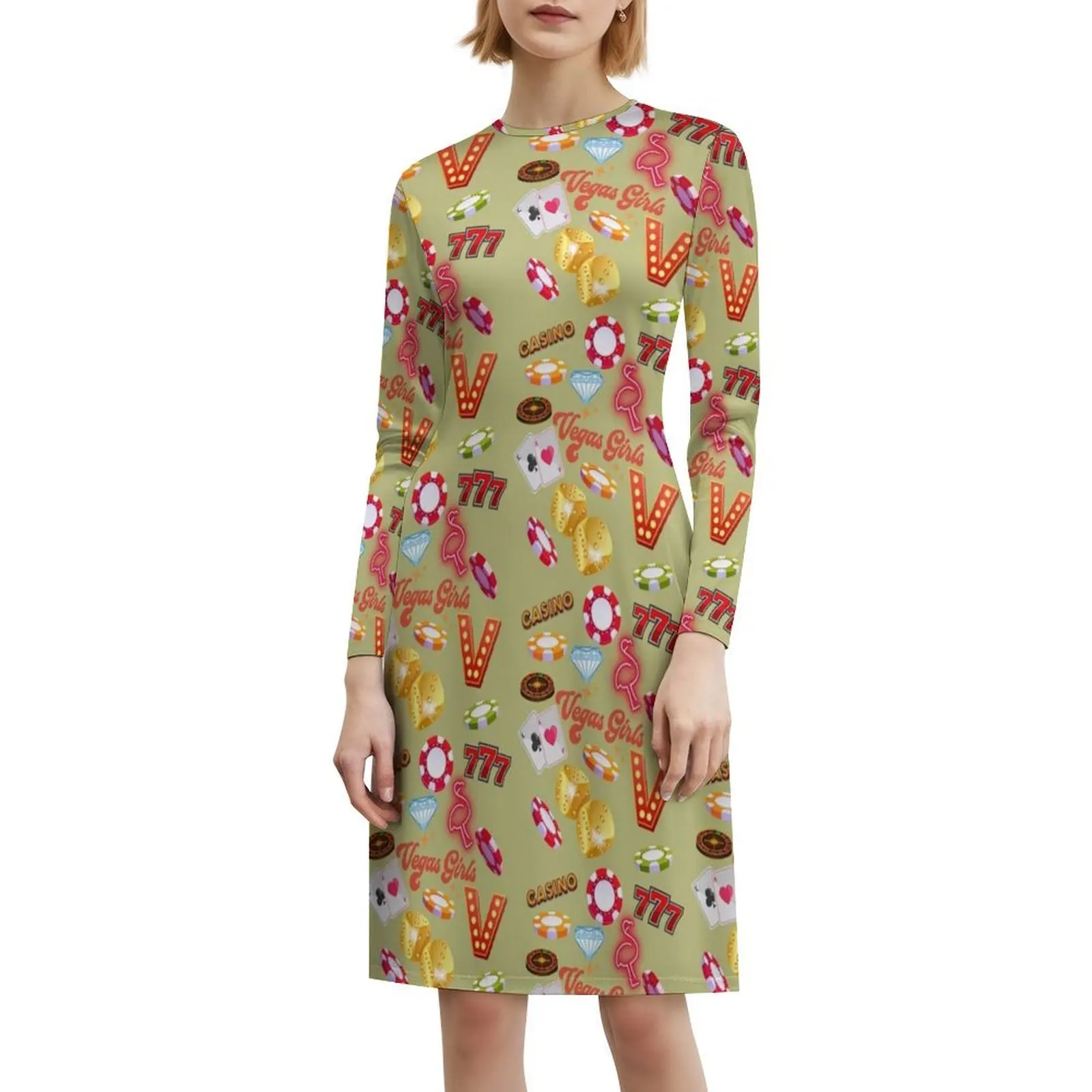 لاس فيغاس الرموز طباعة المرأة الهيب هوب الشارع الشهير فستان جرافيك طباعة حفلة نادي ارتداء النرد الذهب فلامنغو سبعة الثلاثي سبعة #6