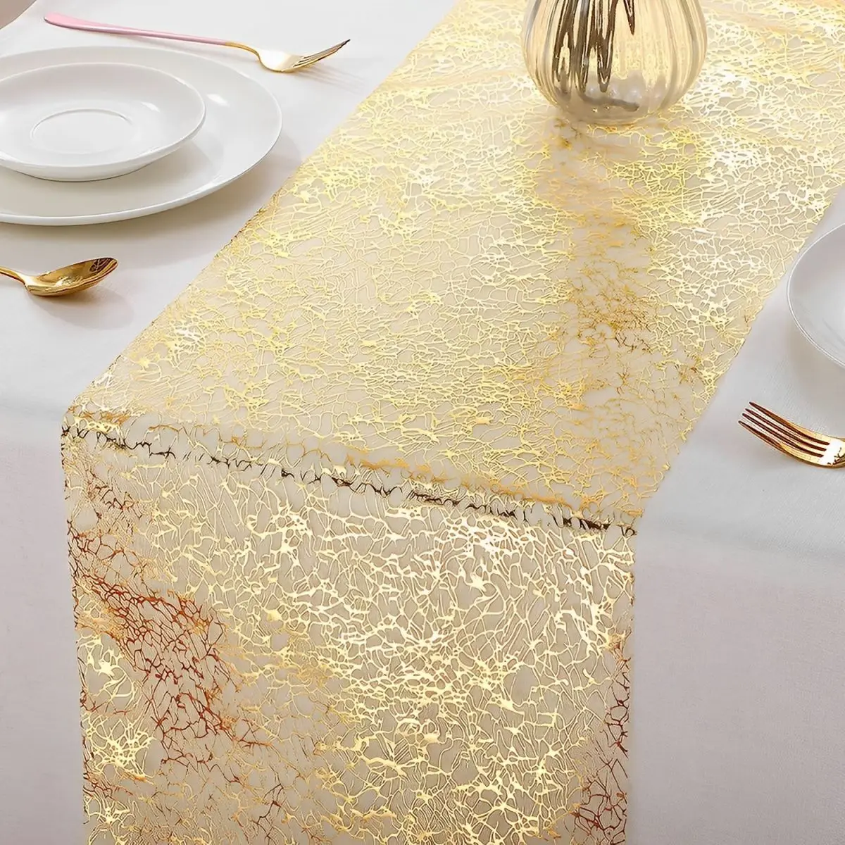 Golden Metallic Glitter Table Runner for Wedding Party, Birthday and Baby Shower Decorations