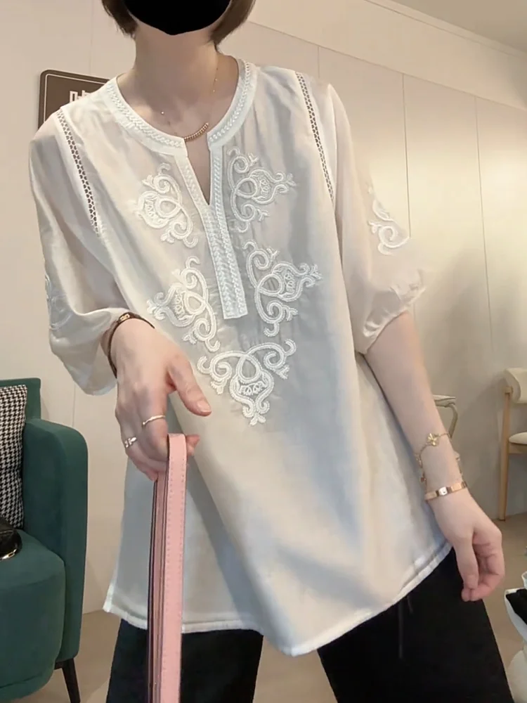 

Korean Sle Heavy Print Slim Fit Top Summer New Arrival Faionable Versatile Large Size Workwear round Ne ort Sve T-...