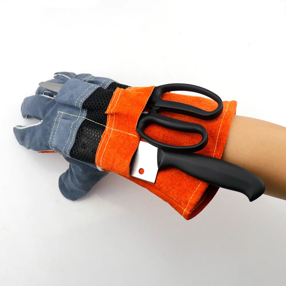 Outdoor Camping Hiking Cowhide Anti Scalding Gloves BBQ Heat Insulation Mitts High Temperature Resistance Electric Welder Mitts