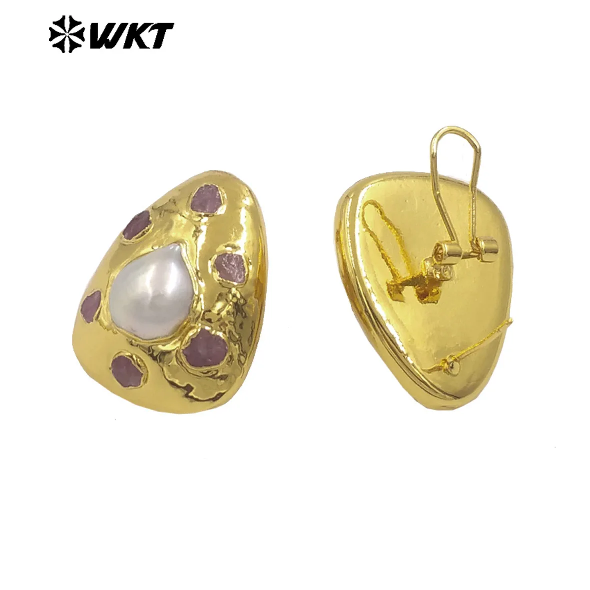 

WT-MPE165 Vintage Style Wholesale Women Jewelry Gorgeous Gold Plated Small Tourmaline Stone Around Pearl Multi Colors Earrings