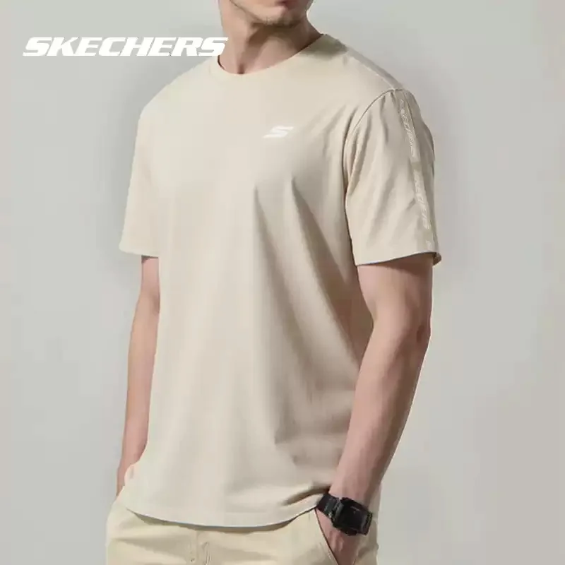 Skechers short-sleeved summer sports casual T-shirt, genuine knitted breathable top for men, half-sleeve design P225M270-0280