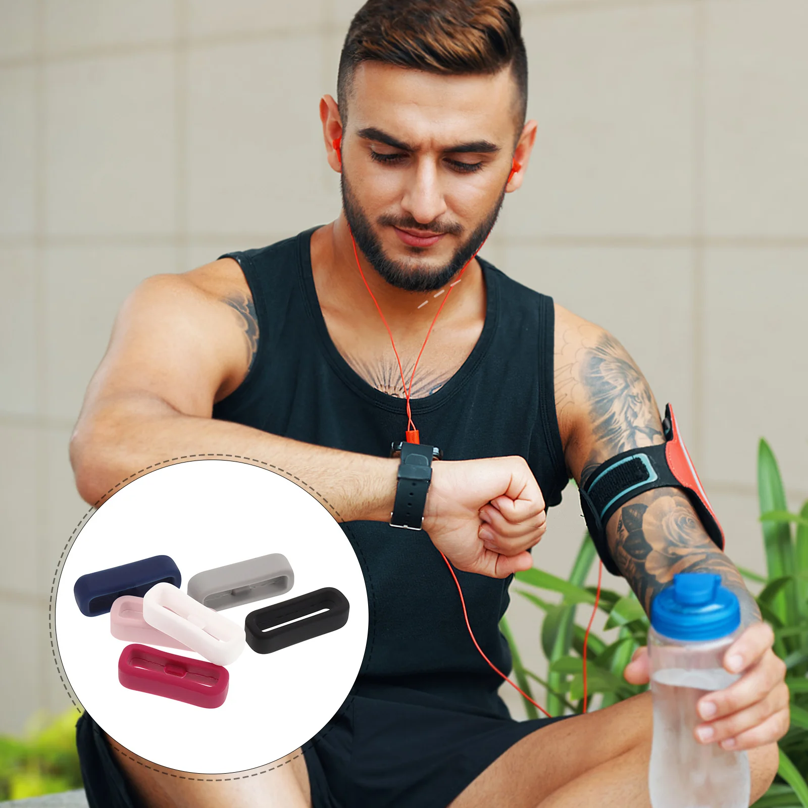 6 قطع من حلقات تثبيت حزام الساعة من السيليكون، حزام آمن، حلقة حارس مرنة لتتبع اللياقة البدنية للساعة الذكية