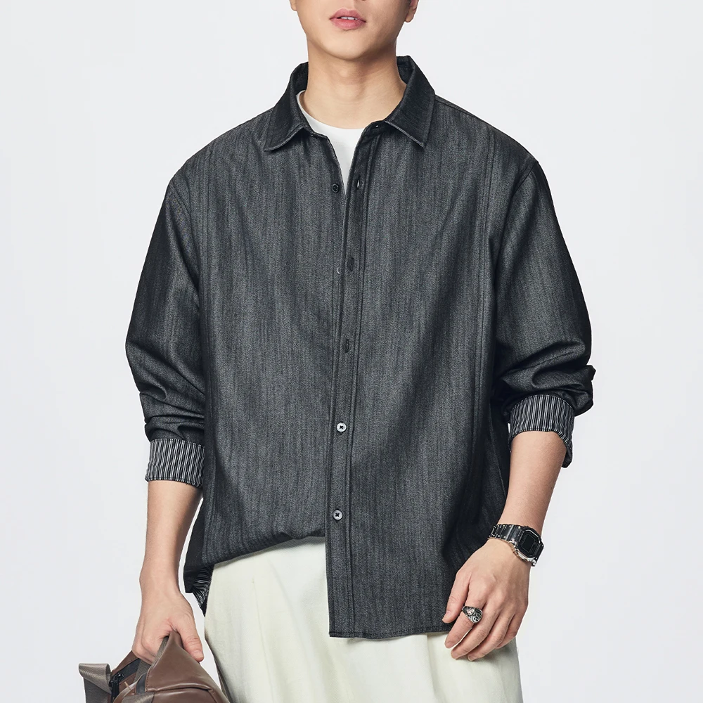 

Men's Stripe Splice Fashion Vintage Long Sleeve Loose Casual Commute Shirt Male Japanese Streetwear Cardigan Shirt Blouse