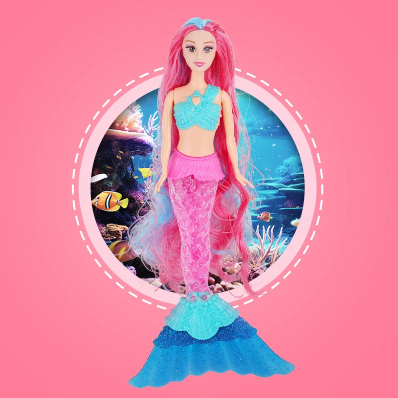 다채로운 긴 머리 인어 공주 인형 장난감 1/6 BJD 인형 관절 조명/음악으로 움직일 수있는 인형 인어 인형 어린이 생일 선물