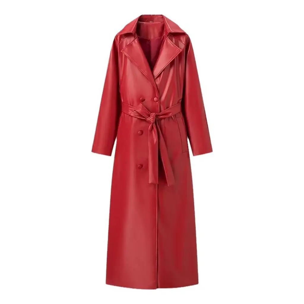 

Spring Coat for Women Knee-Length Korean Style Locomotive Sheepskin Thick Outerwear Fashionable Casual Jacket