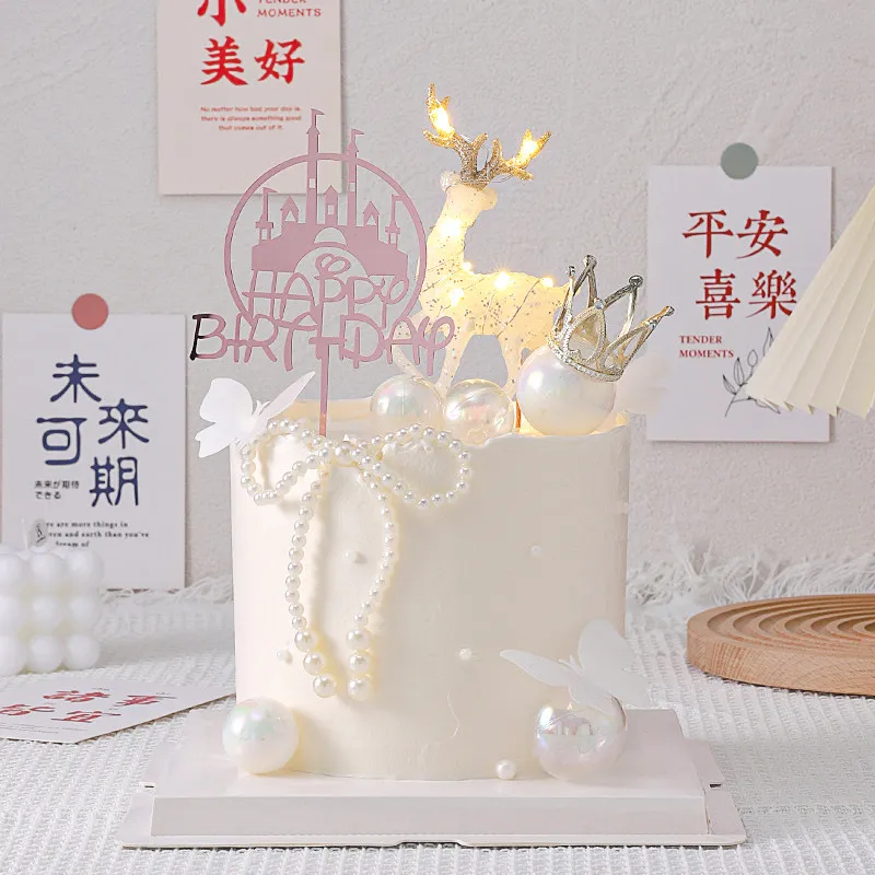 Christmas Crystal Deer Cake Decoration Glitter Reindeer Ornament for Birthday Baking Topper 2026 New Year Gift