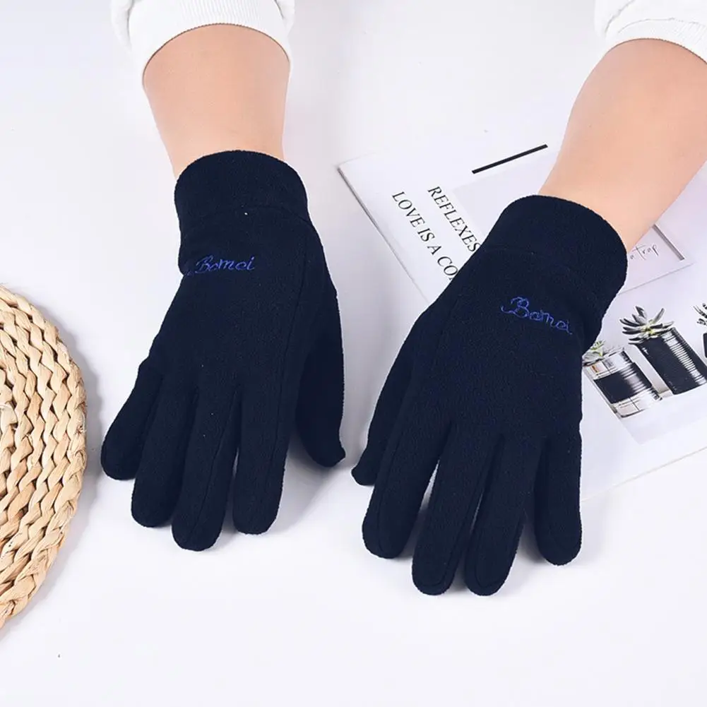 Letter Embroidery Gloves Windproof Polar Fleece Gloves for Men Women Warm Outdoor Cycling Driving Gloves with for Resistance