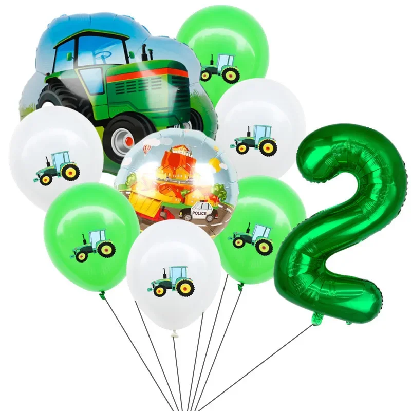 New Farm Tractor Themed Disposable Tableware Cup Plate Set Kids Birthday Tablecloth Balloon Banners Decoration Supplies