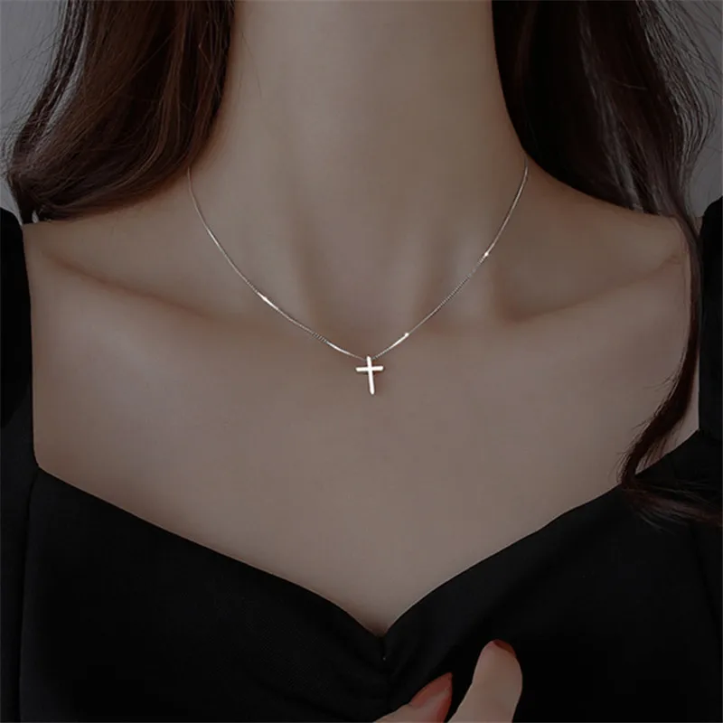 Collier pendentif croix en argent regardé 925 pour femme, punk, simple, mode féminine, offre spéciale, nouveau, XN023