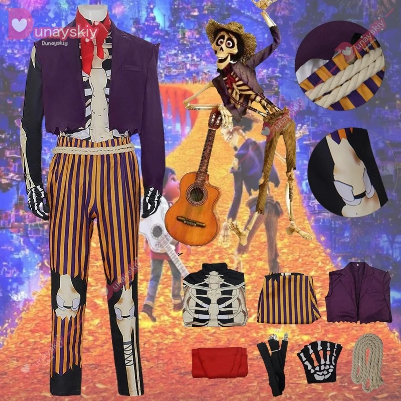 Аниме Hector Rivera Косплей Костюм Great-grandfather Одежда Мужской Хэллоуин Косплей Коко Косплей Костюм Скелет Одежда