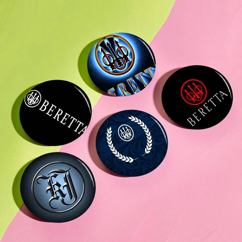 Gun Beretta Logo Anime Button Pin Handmade Brooch for Clothes Cartoon Badge Backpack Decoration Jewelry Accessories