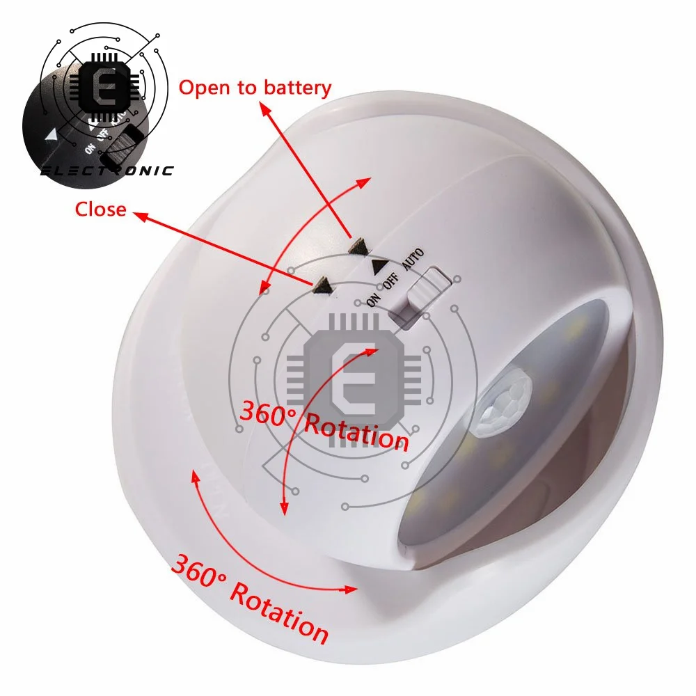 Sensore di movimento PIR luce notturna 9 Led rotazione a 360 gradi rilevatore Wireless luce notturna lampada da parete accensione/spegnimento automatico luce corridoio armadio