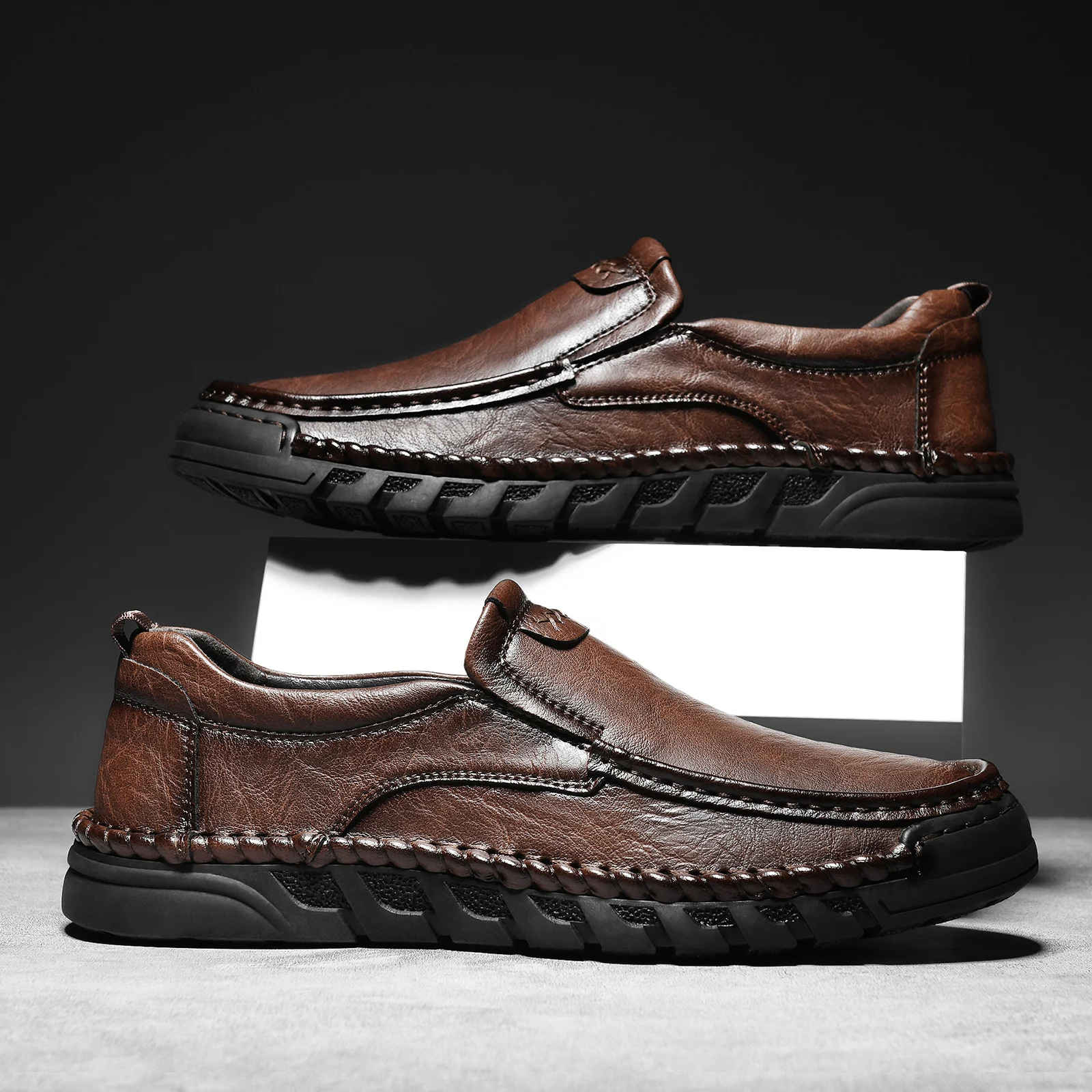 Handmade Men's Split Leather Casual Shoes Men's Sewing Diriving Shoes Hot Sale Male Fashion Moccasins Tooling Shoes Plus Size