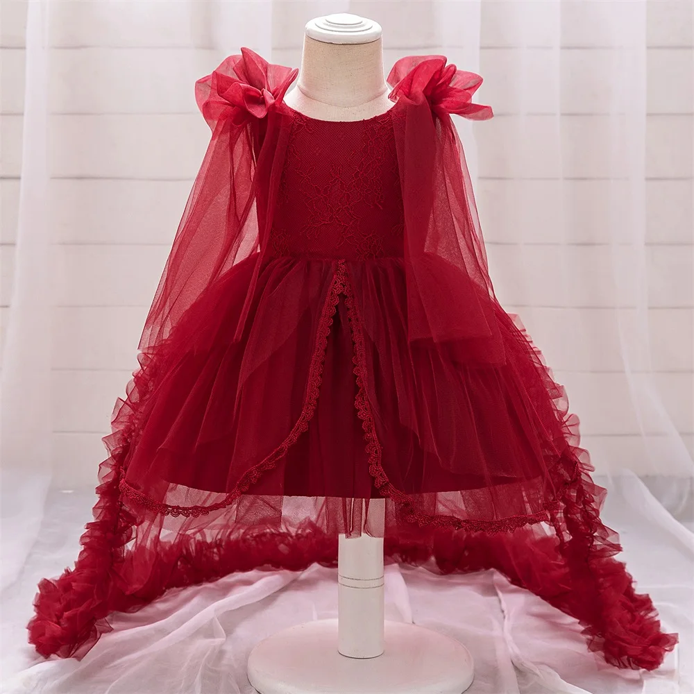 Infant Baby White Baptism Dress Puffy Trailing Princess Party Dresses For Girls Baby 1st Birthday Wedding Gown Toddler Clothes