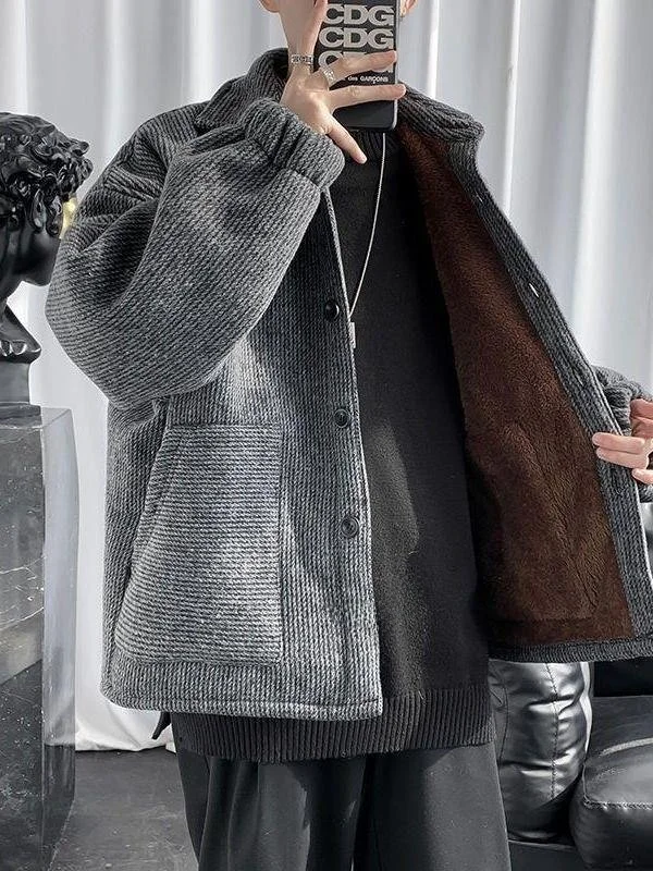 

Мужская вельветовая хлопковая куртка-ветровка на зиму, утепленная, повседневная, свободного кроя, в стиле Hong Kong Fashion, однотонная, трендовая, брендовая