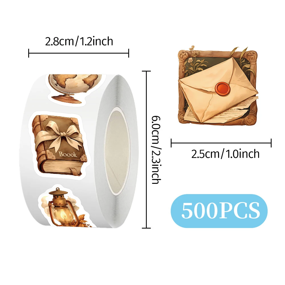 

500pcs/Roll Retro Cartoon Objects Reward Sealing Stickers Aesthetic Decals DIY Stationery Laptop Cute Decoration Sticker Kid Toy