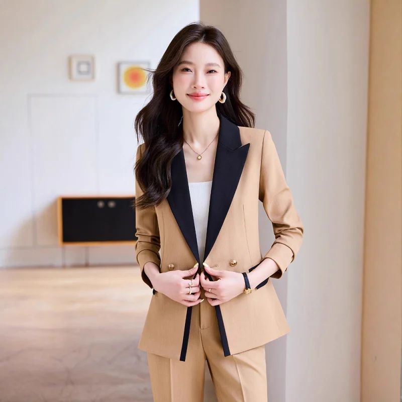 Terno feminino jacket2025new outono high-end elegante bloco de cores commuter formal terno de negócios