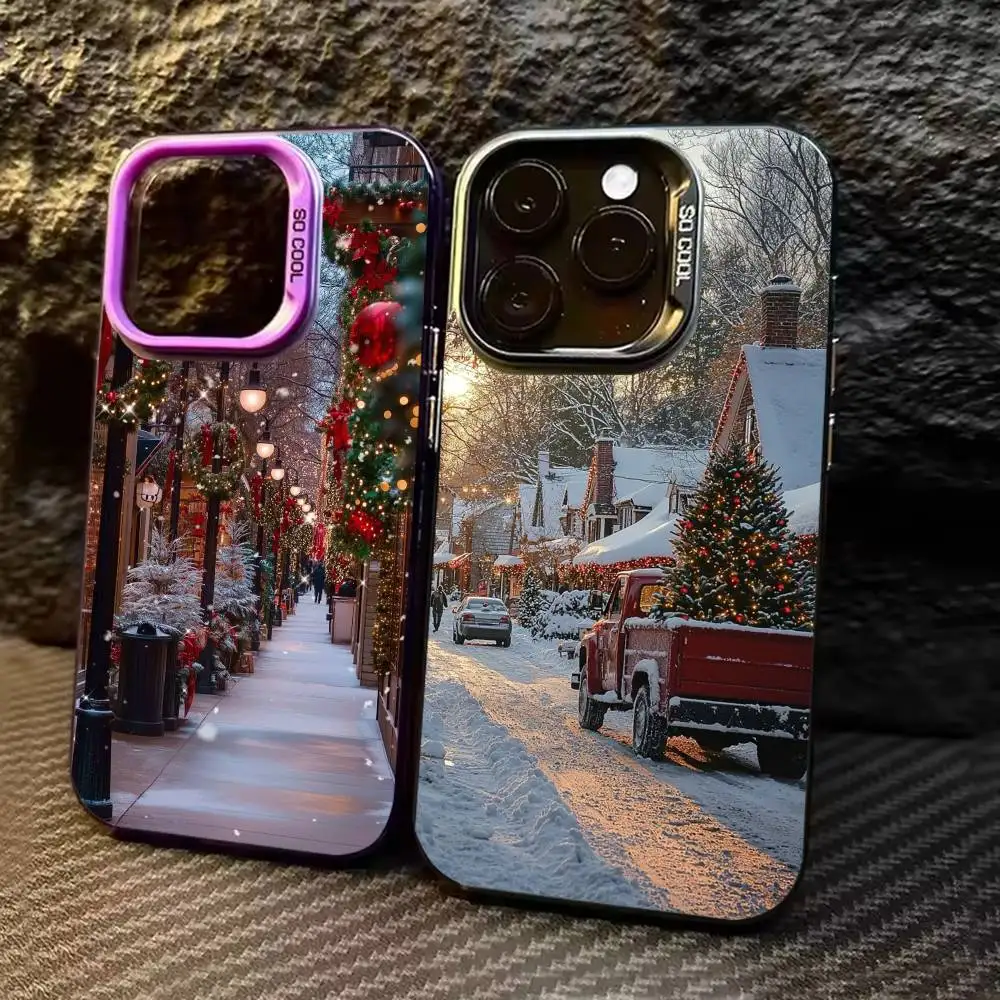 

winter snow street christmas Phone Case For iPhone 17 16 15 14 13 12 11 Pro Max Plus Silver Matte Black Cover
