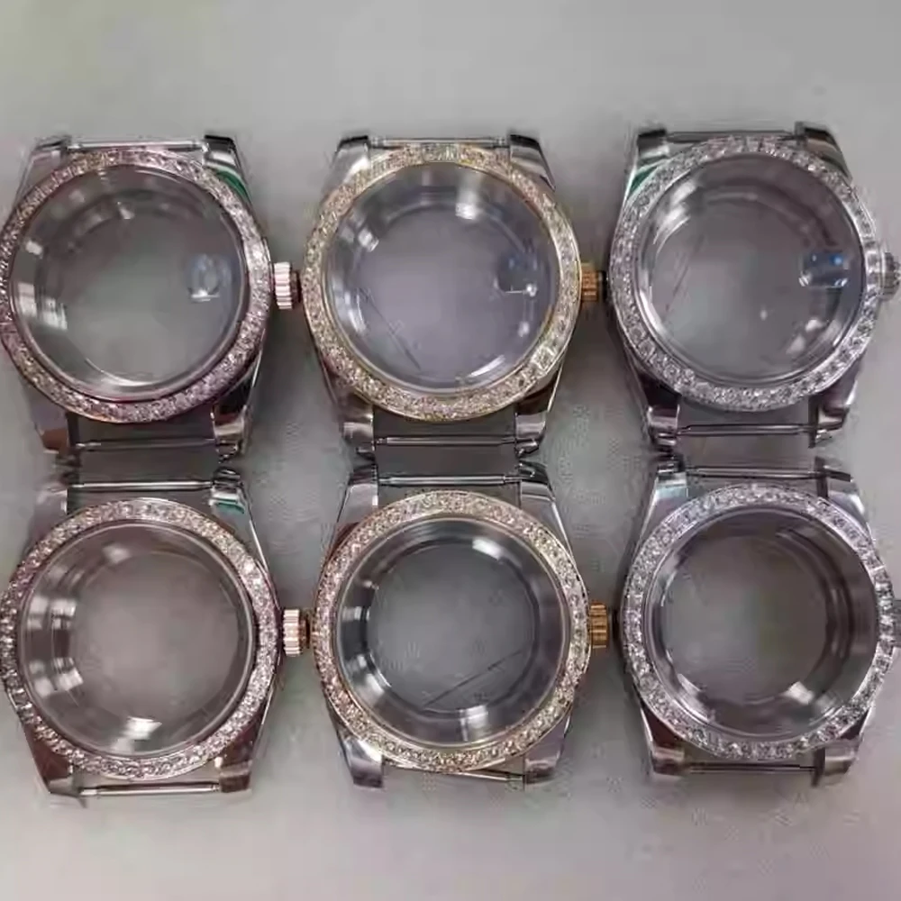 

39mm NH35 Case Stainless Steel Artificial Diamond Bezel Watch Case with Sapphire Mirror Watch Shell for NH35 NH36 Movement Cover