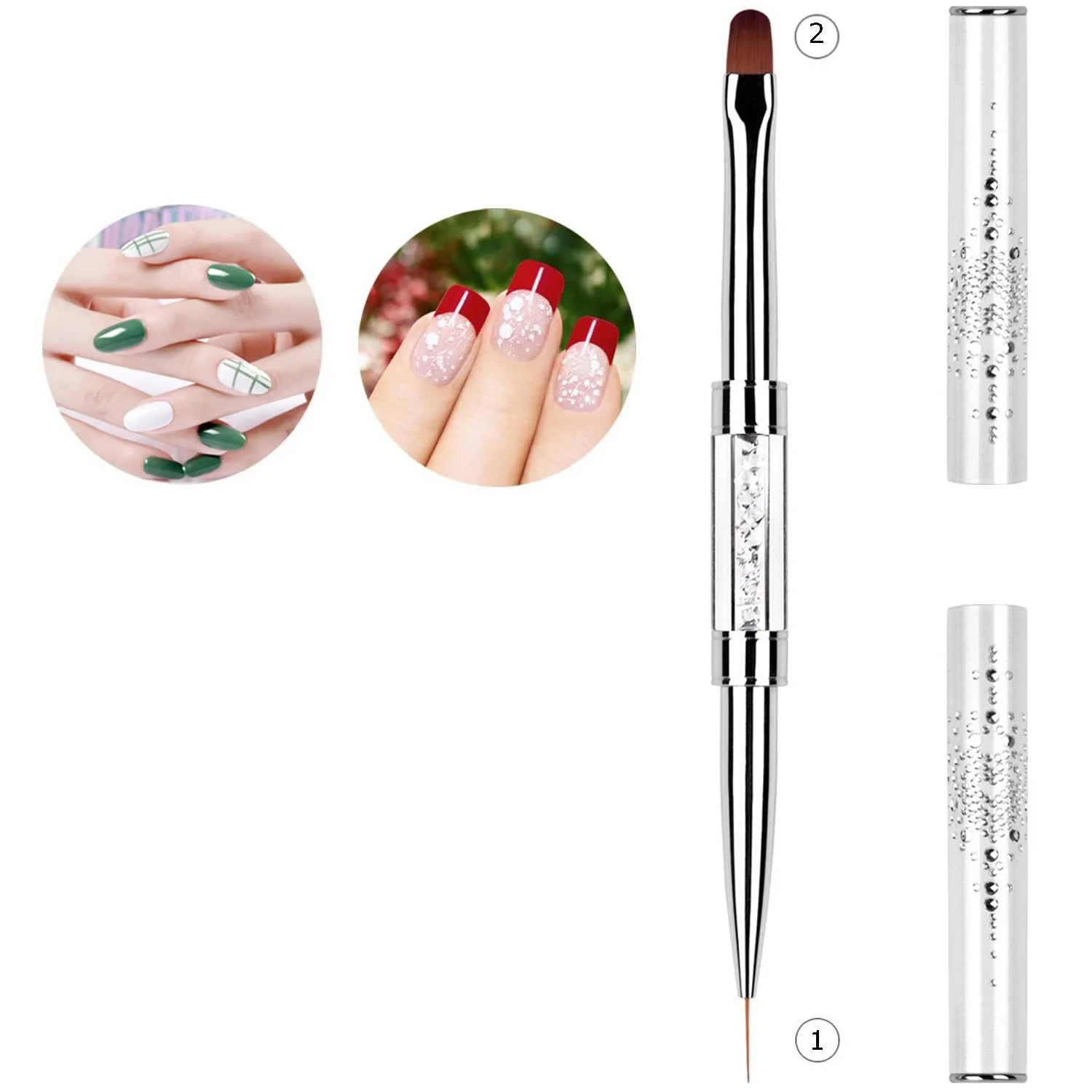 2 pezzi a doppia estremità dura per nail art pennello costruttore gel strass manico punta francese per manicure design smalto gel fodera professionale P