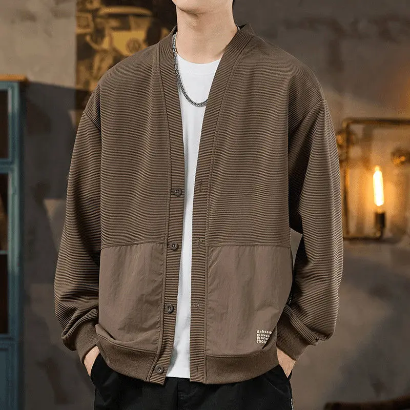 Men's Striped Open Front Cardigan Sweatshirt Casual Loose Fit Single Breasted Shawl Collar Long Sleeve Spring Autumn Daily Wear