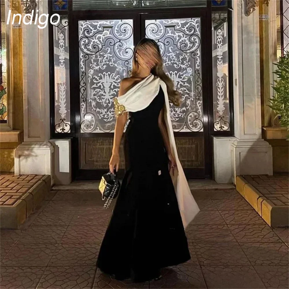 Indigo Elegant Mermaid Prom Dresses Women One-Shoulder Open Back Chiffon Pleat Evening Gown For Women  فساتين الس Customized