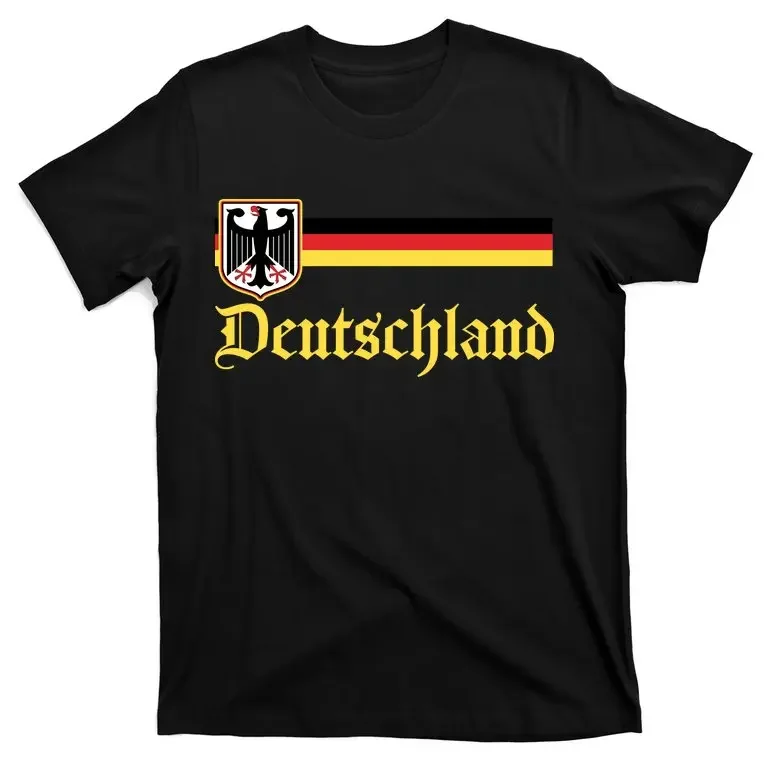 

Germany Flag Stripe Logo and Black Eagle Badge T-Shirt 100% Cotton O-Neck Summer Short Sleeve Casual Mens T-shirt Size S-3XL