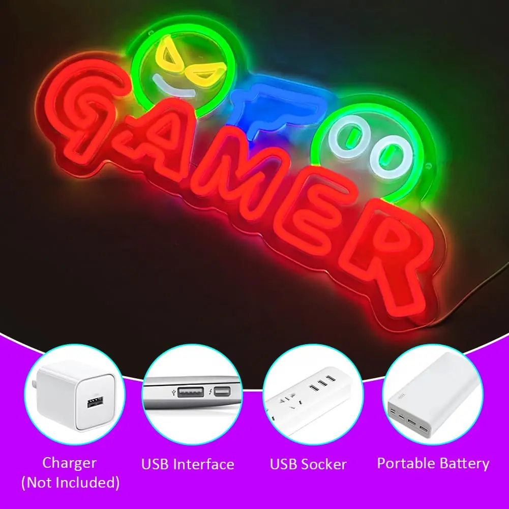 Gamer Neon Sign LED Wall Light Customizable Colorful Gaming Neon Lamp for Game Room Setup Man Cave Gaming Zone Bedroom Decor view 4