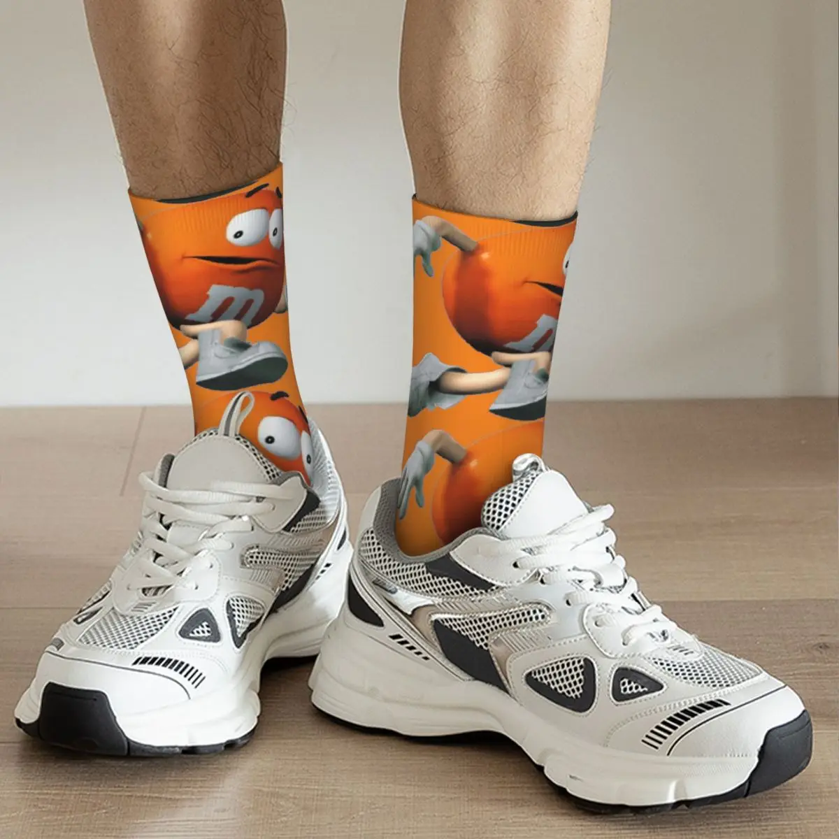 Funny Crazy compression Sock for Men Orange Run Hip Hop Harajuku M Chocolate Candy Cartoon Colorful Happy Quality Crew Sock