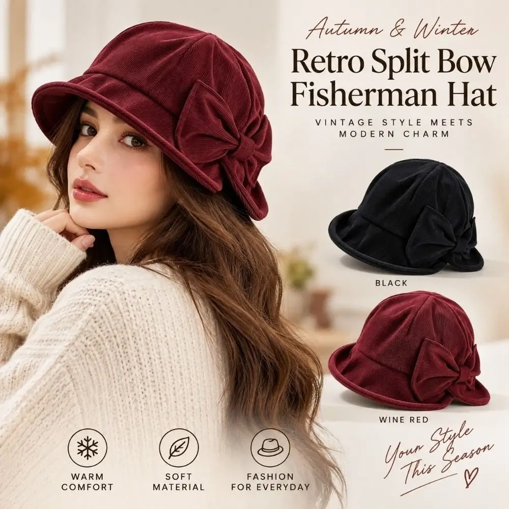 Slit Front Women's Bucket Hat Cold Resistant Warm Construction Vintage Bucket Hat Comfortable Fit Bow Bucket Hat