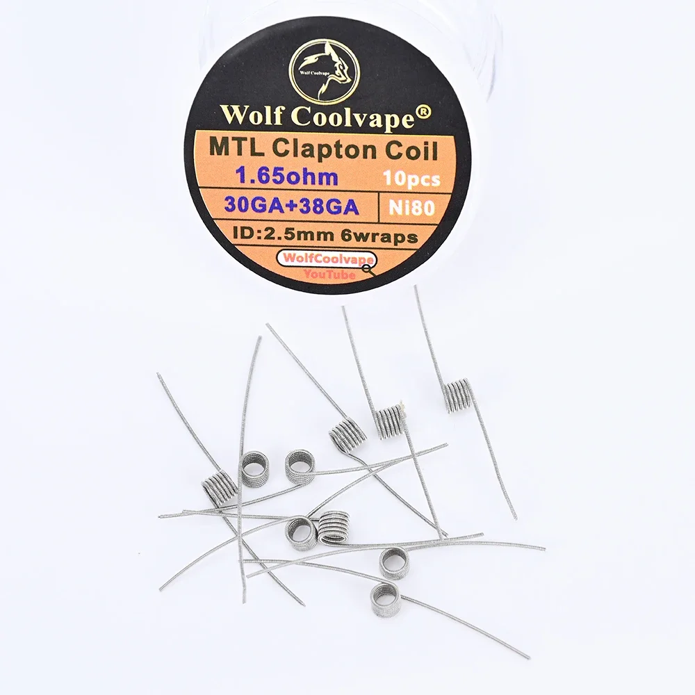 10 sztuk/pudło wolfcoolvape MTL Clapton cewka 1.65ohm 30GA + 38GA Ni80 materiał dla vape rda rta