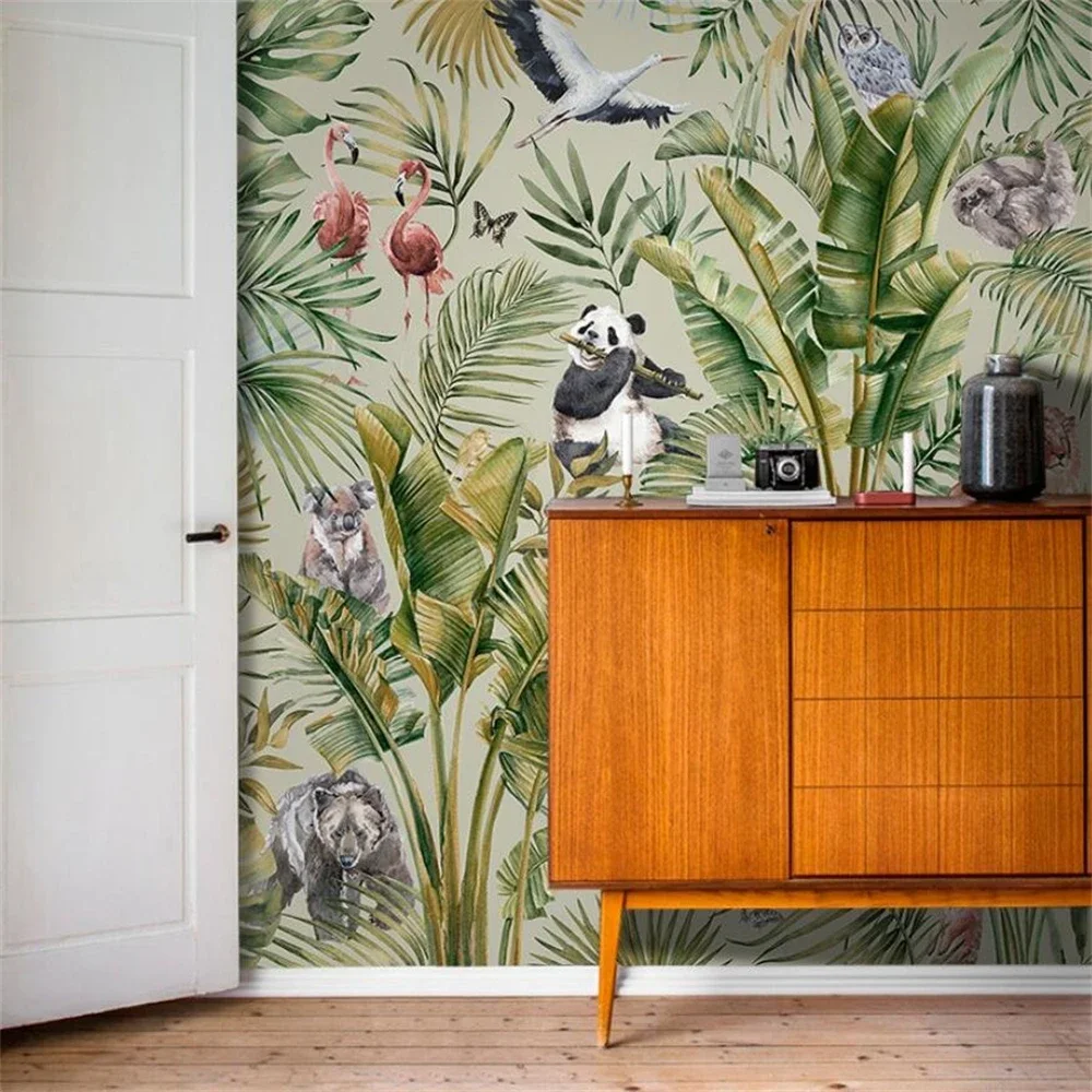 custom Southeast Asian Forest Wallpaper 3D Tropical Rainforest Plants Animals wall paper living room TV Background Wall Painting