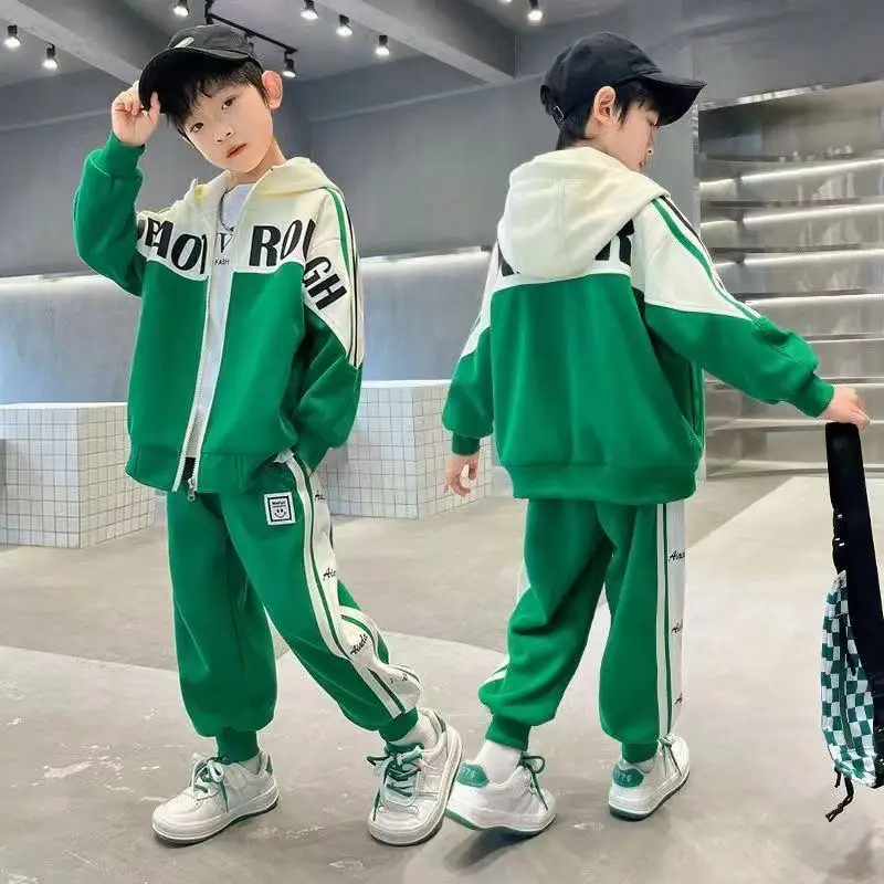 

Children's Clothing Set Spring and Autumn New Mid sized Cool Handsome Tracksuit Boys' Sports Leisure Jacket Pants Two piece Set