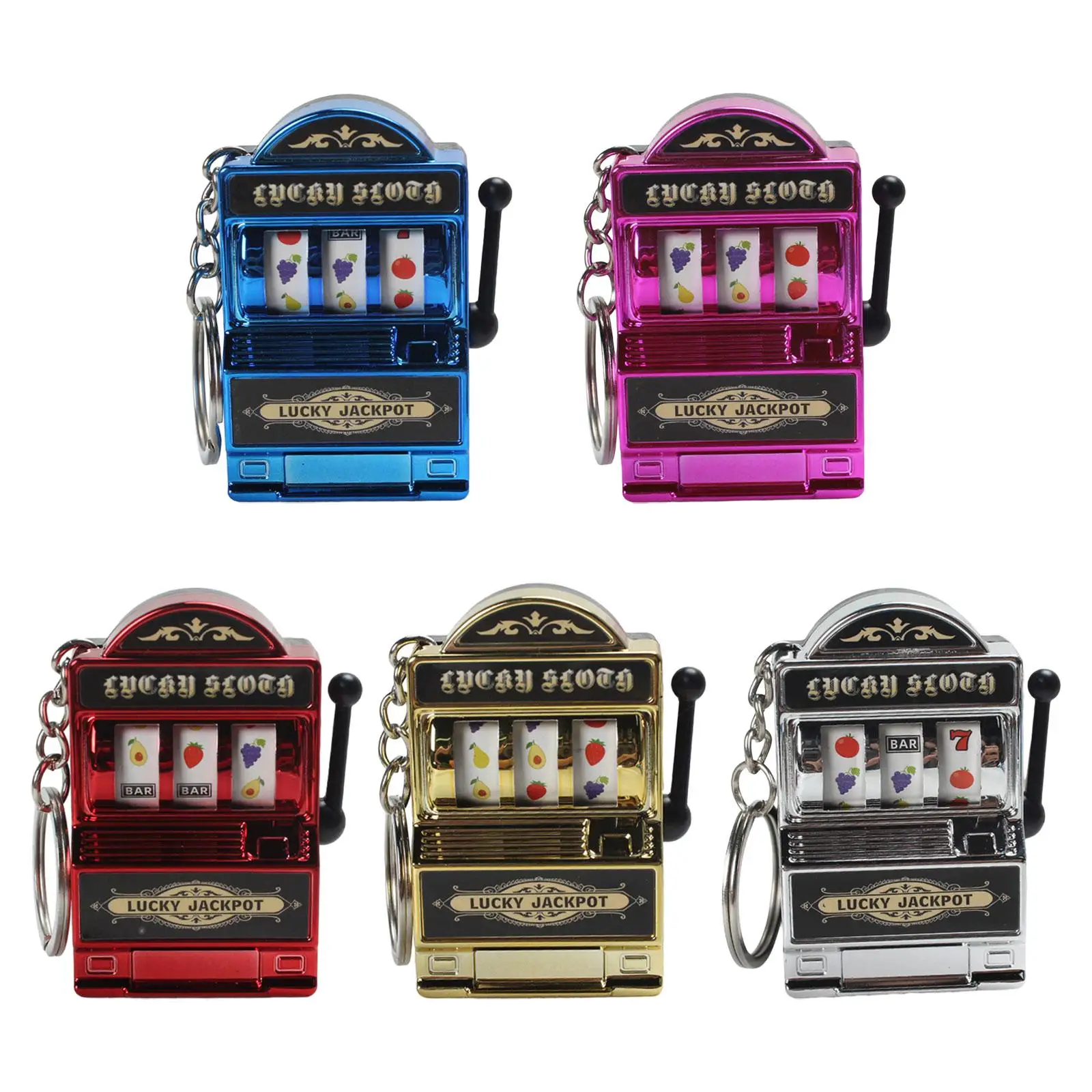 Mini Slot Machine Keychain Fruit Theme Portable Arcade Game Toy Keyring Bag Pendant Gift for Teens Adults