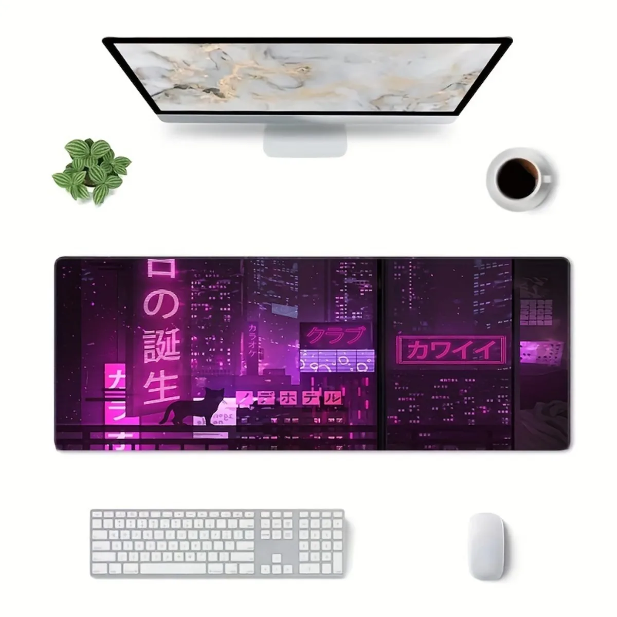 Comfortable Rubber Computer Mouse Pad Cyber Vaporwave Style Non Slip Stitched Edges Smooth For PC Laptop Office And Desk Decor