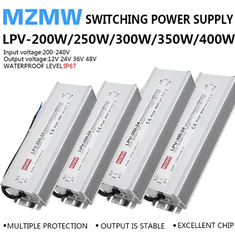 IP67 방수 스위칭 전원 공급 장치 LPV 200W 250W 300W 350W 400W AC/DC 12V 24V 36V 48V 정전압 LED 드라이버 CCCV SMPS